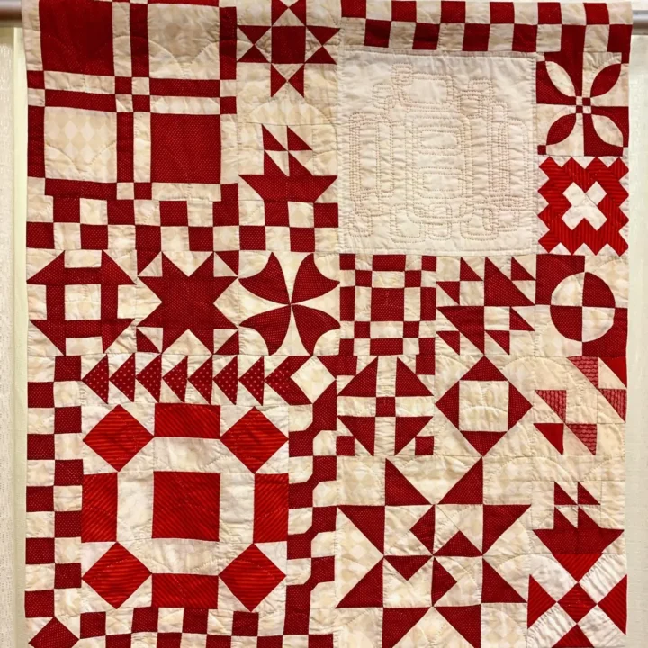 Red and Offwhite quilt sample for Empty Spools Seminar on How to Make a Handmade Quilt by Pattie Klimek