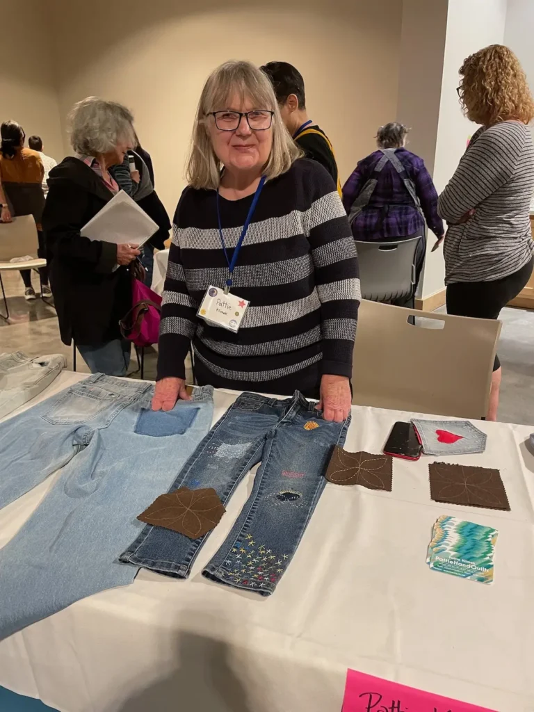 Pattie Klimek teaching class on Visible Mending the Boro Way