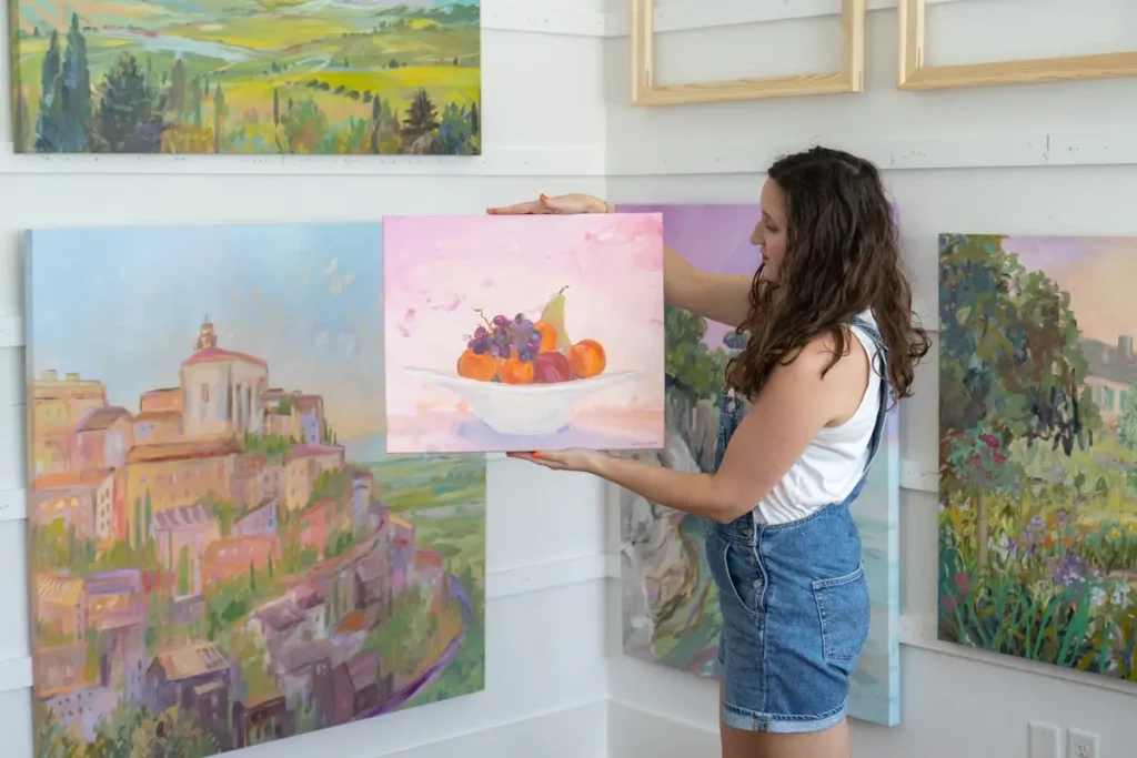 Sarah Jane Tart and a fruit bowl painting