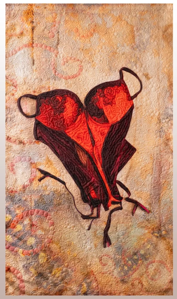 Red Bustier art quilt by Tasha Owen