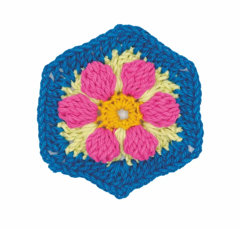 Bobbie Flower Hexagon crochet motif by Cassie Ward