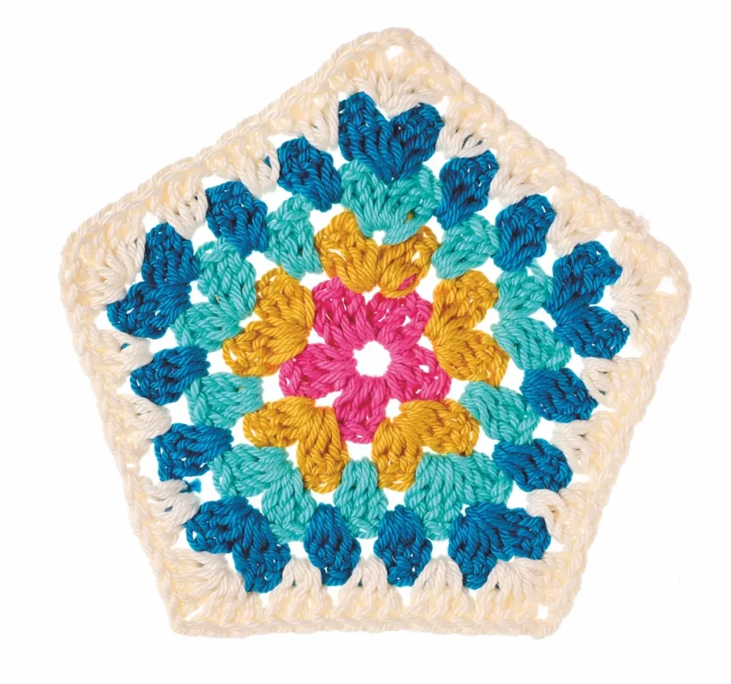 Granny Pentagon crochet motif by Cassie Ward