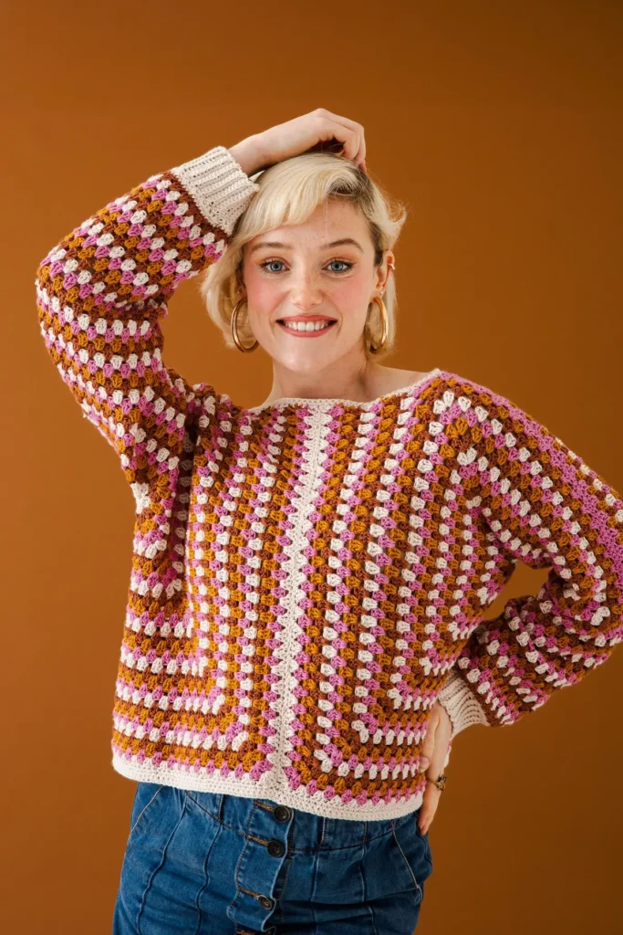 Orange ombre crocheted sweater by Cassie Ward