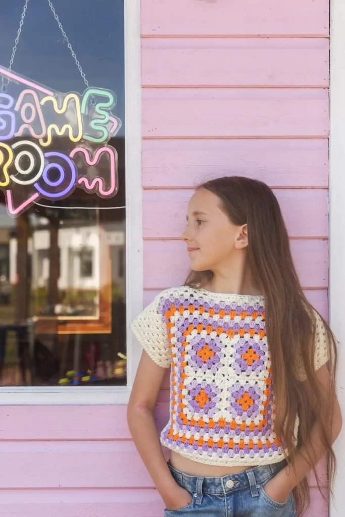 Peach and lavender sweater by Cassie Ward