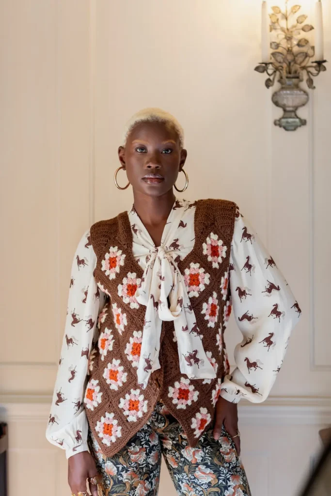 Brown crochet vest by Cassie Ward