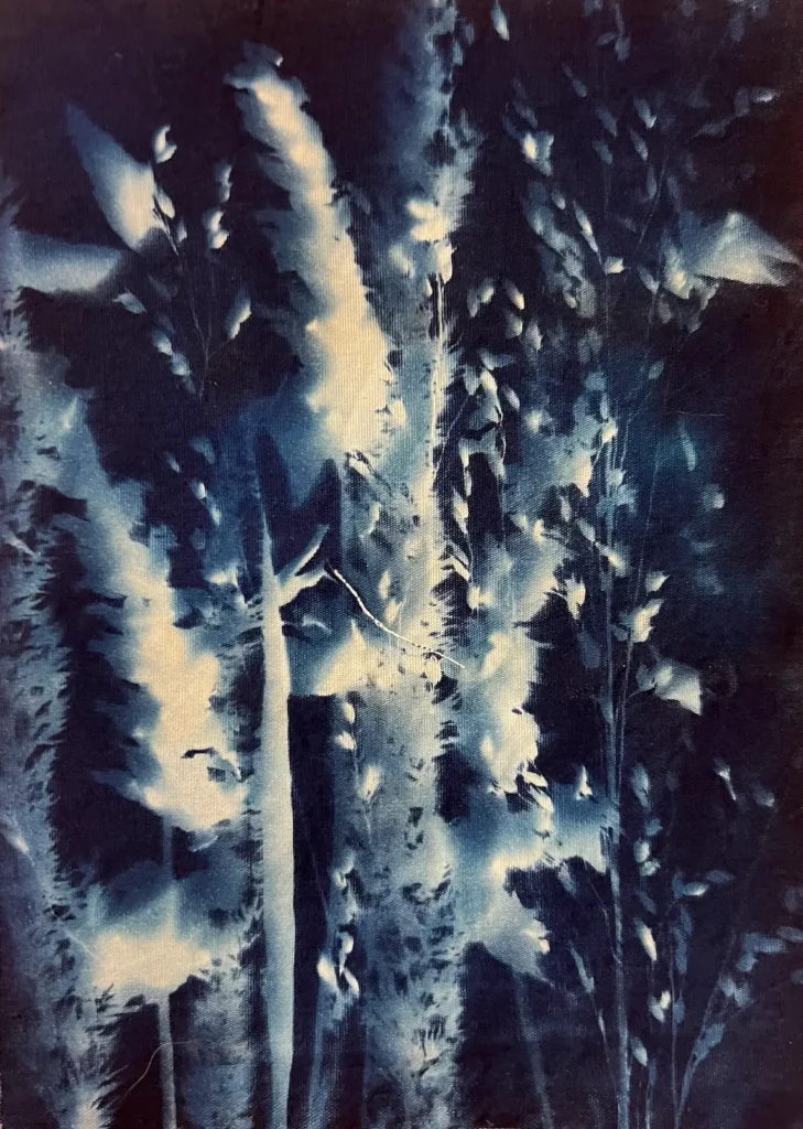 Two plants in a cyanotype print