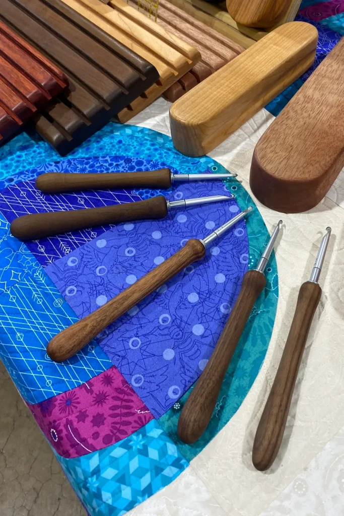 Crochet hooks with clappers by Jessica Bobrowski and Michael Jacques