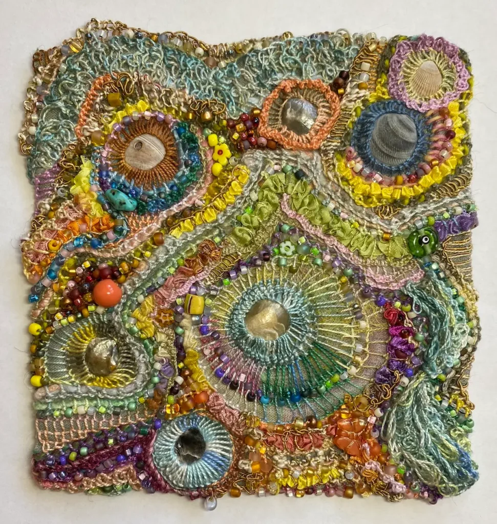Ebb and Flow beaded fiber art by Julie Booth