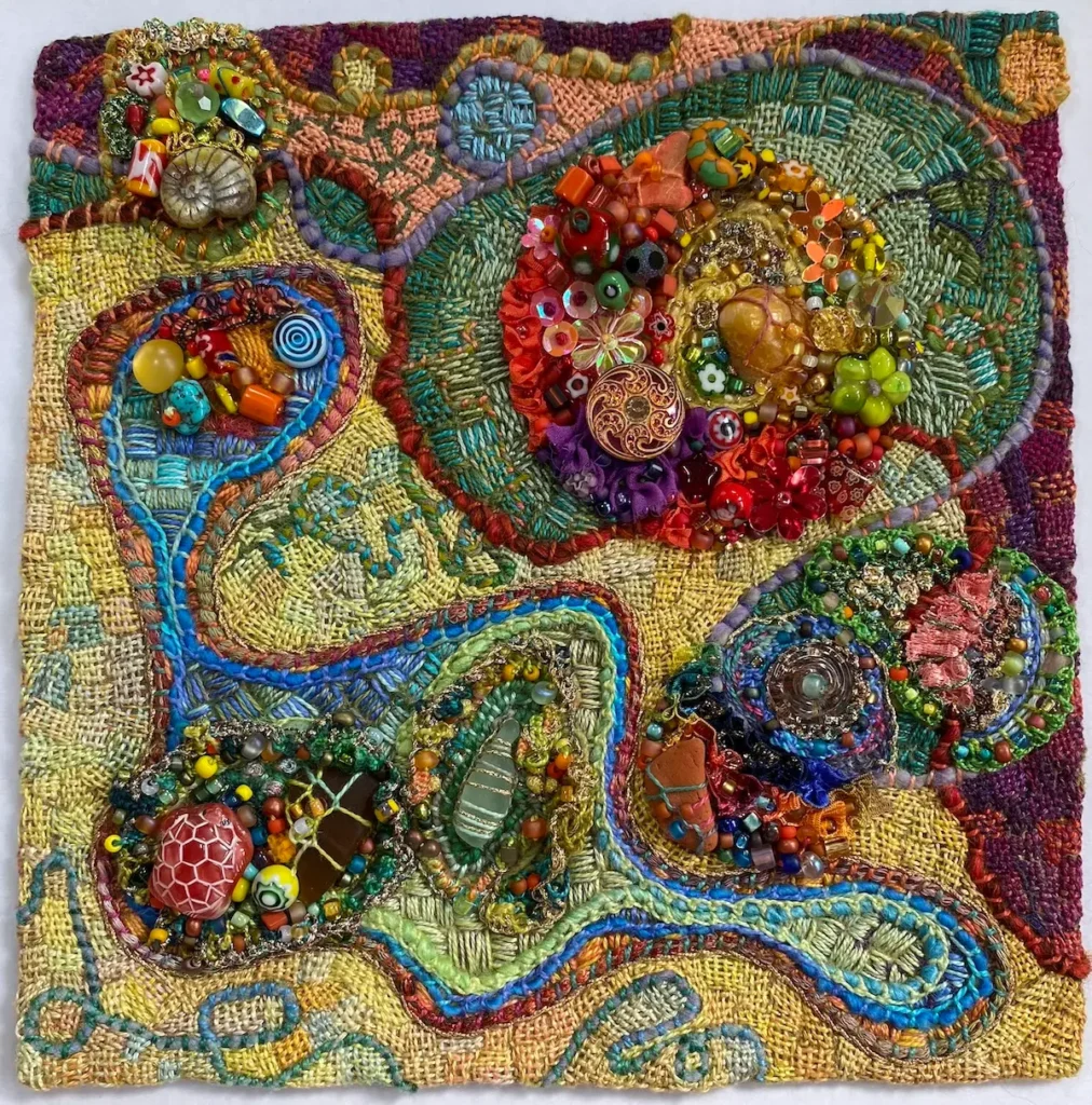 Galapagos beaded fiber art by Julie Booth