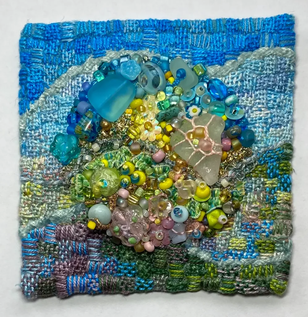 Harmony Healing Mandala beaded fiber art by Julie Booth