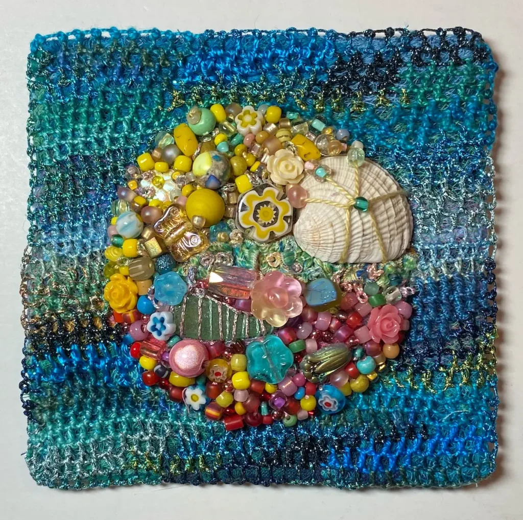 Peace Garden Healing Mandala beaded fiber art by Julie Booth