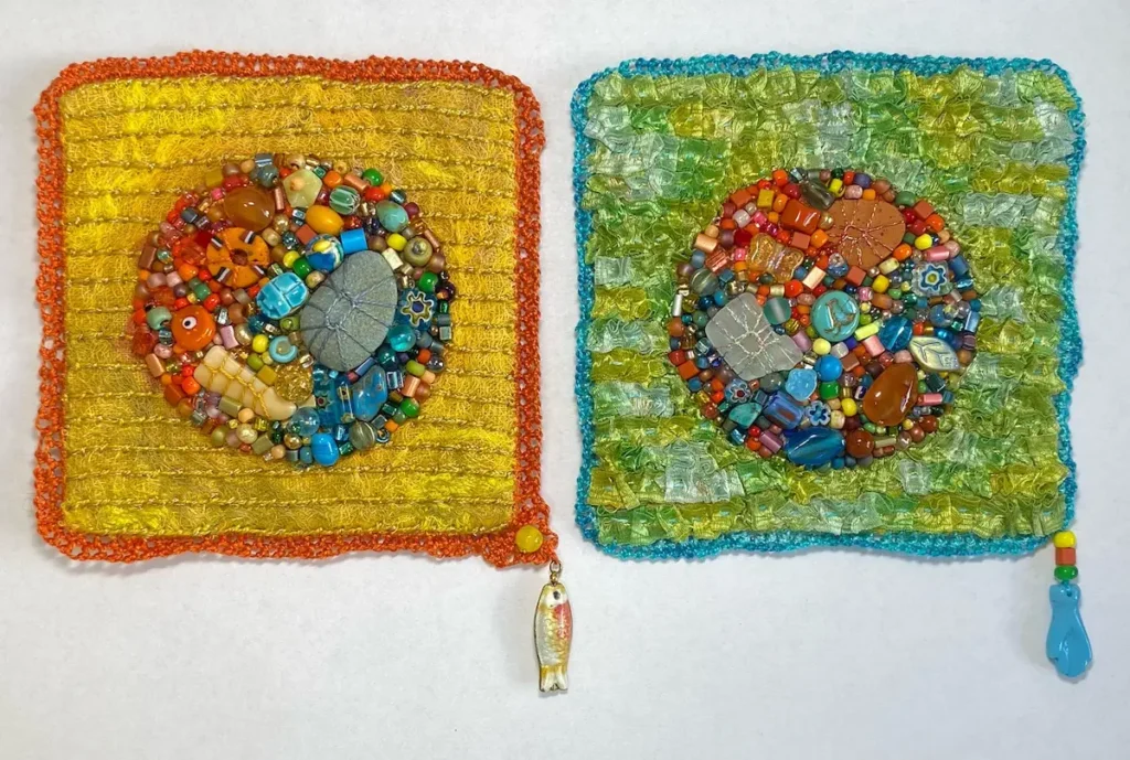 Protection Healing Mandalas beaded fiber art by Julie Booth