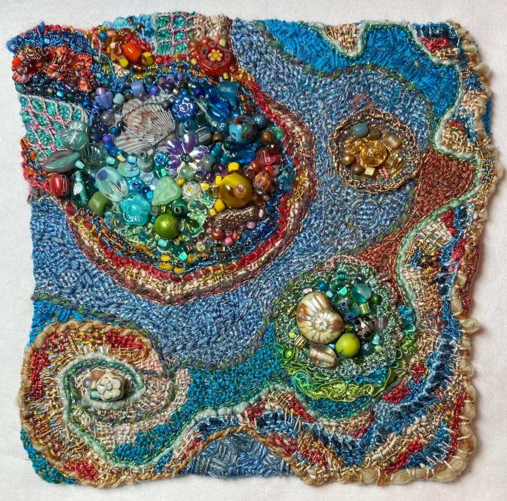 Reef beaded fiber art by Julie Booth
