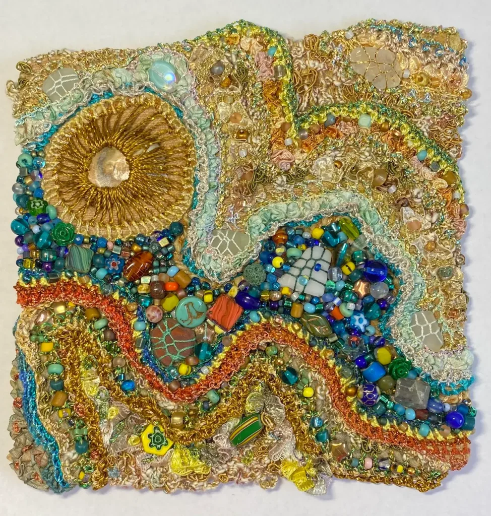 Shore Lines beaded fiber art by Julie Booth
