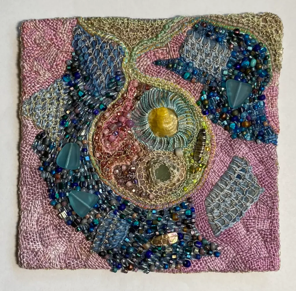 Tidal Pool Healing Cloth beaded fiber art by Julie Booth