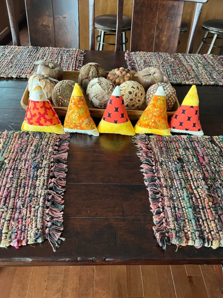 Candy corn bowlies all lined up on the table by Lane Johnson
