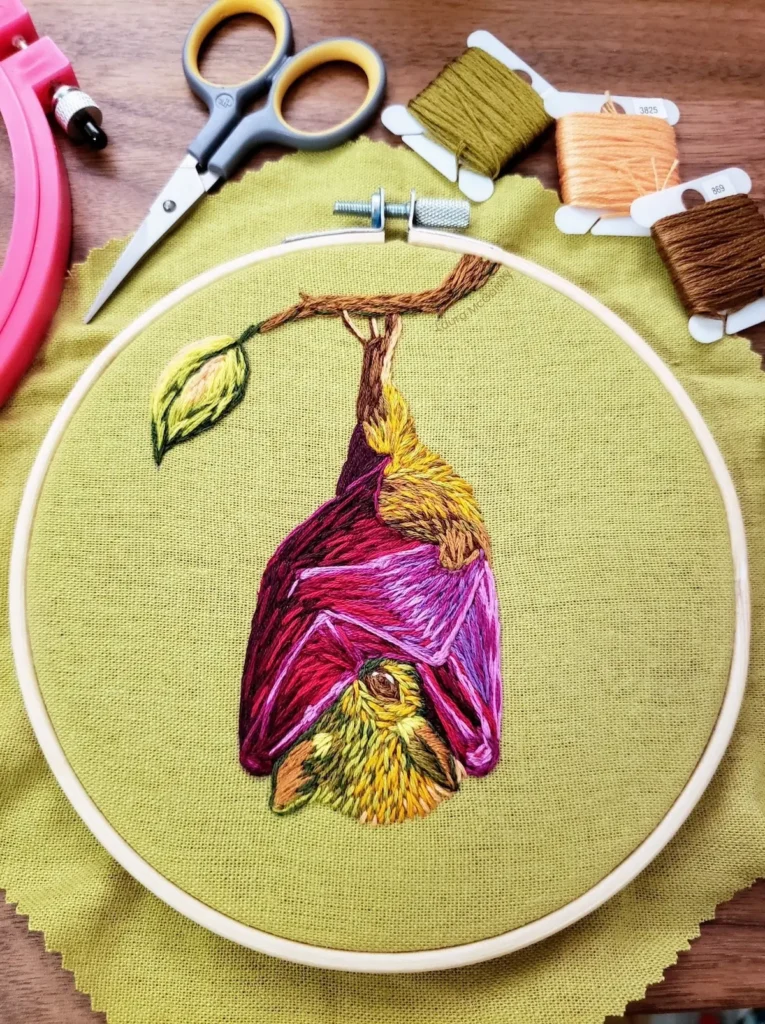Bat embroidery by Laura McGarrity