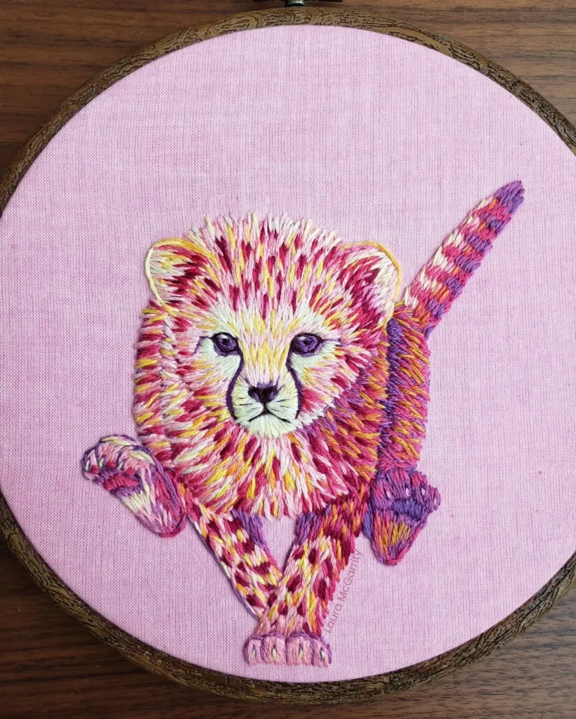 Cheetah Cub embroidery by Laura McGarrity