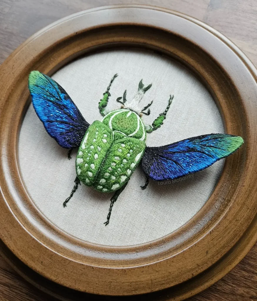 Flower Beetle embroidery by Laura McGarrity