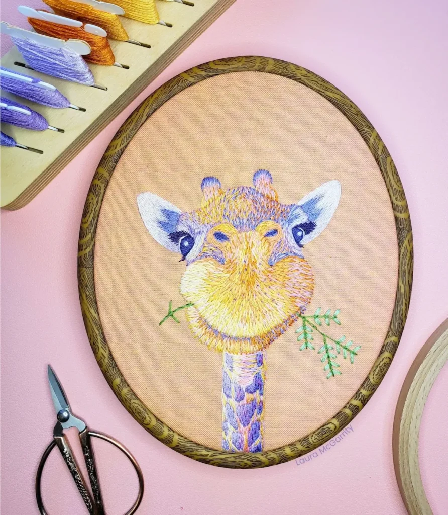 Giraffe embroidery by Laura McGarrity