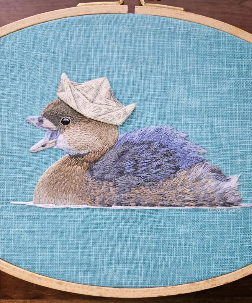 Grebe embroidery by Laura McGarrity