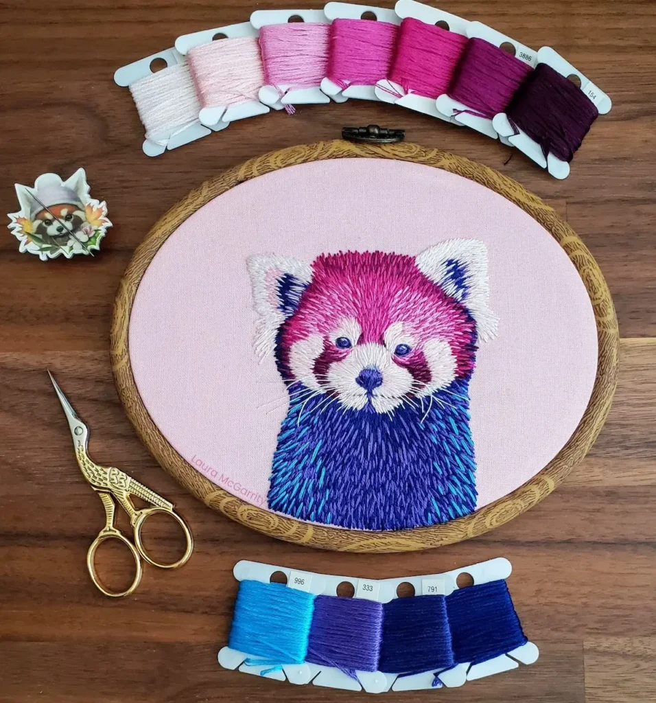 Not Red Panda embroidery by Laura McGarrity