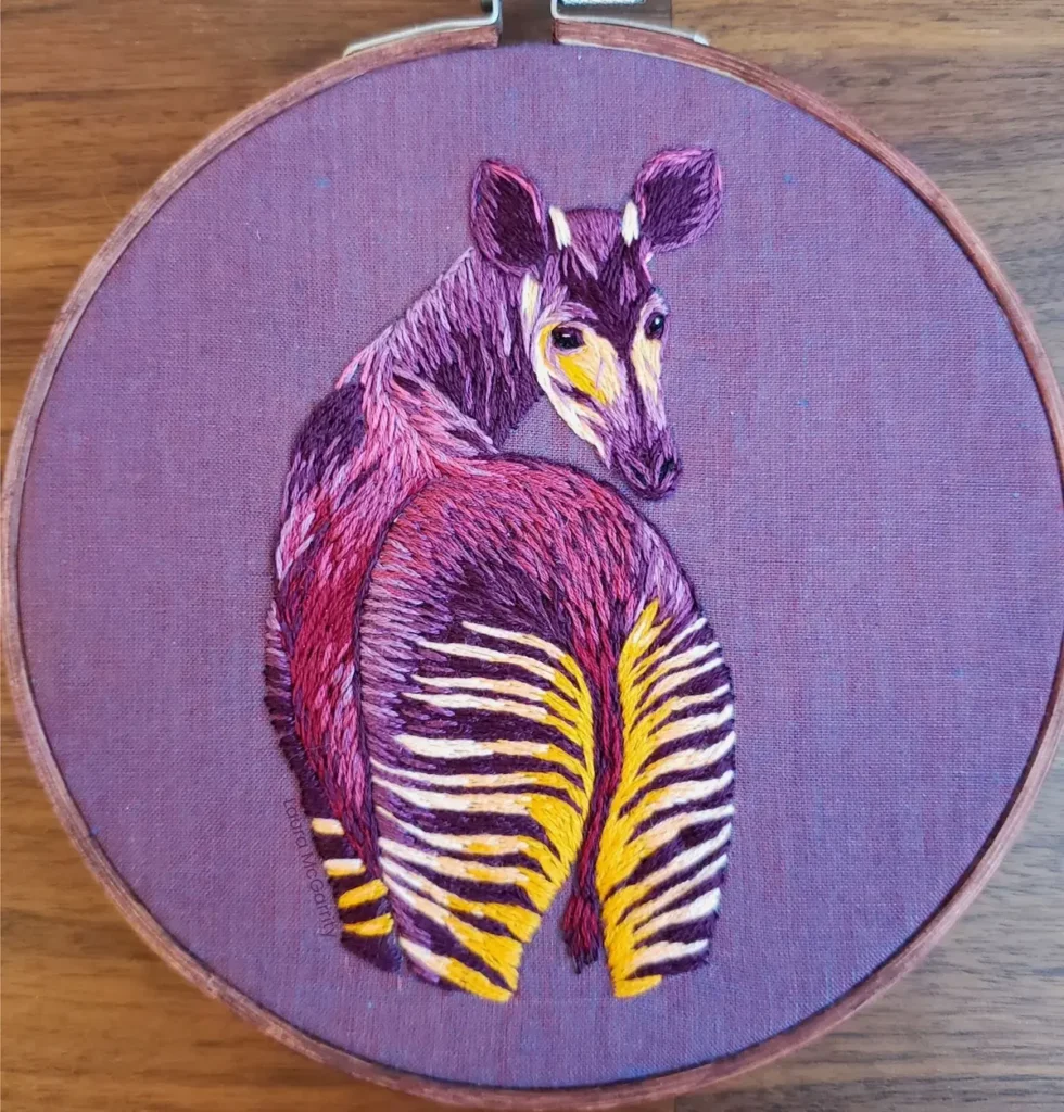 Okapi embroidery by Laura McGarrity