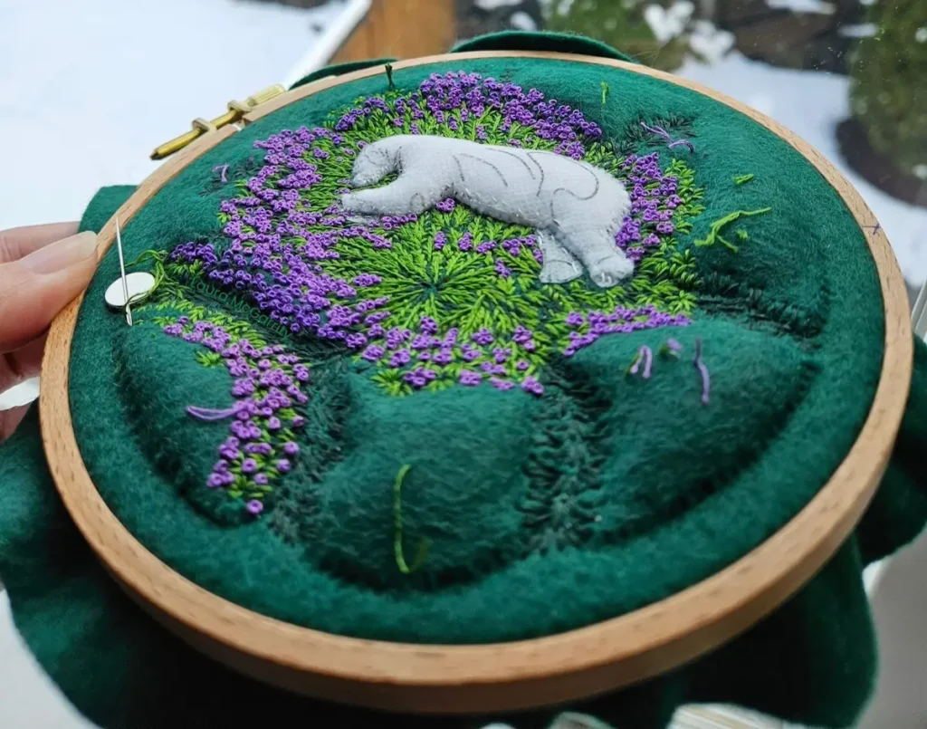 Polar Bear embroidery in progress by Laura McGarrity