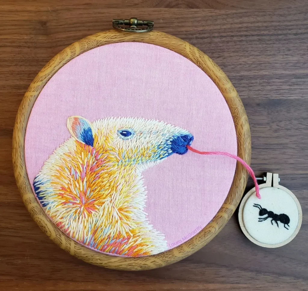 Tamandua embroidery in progress