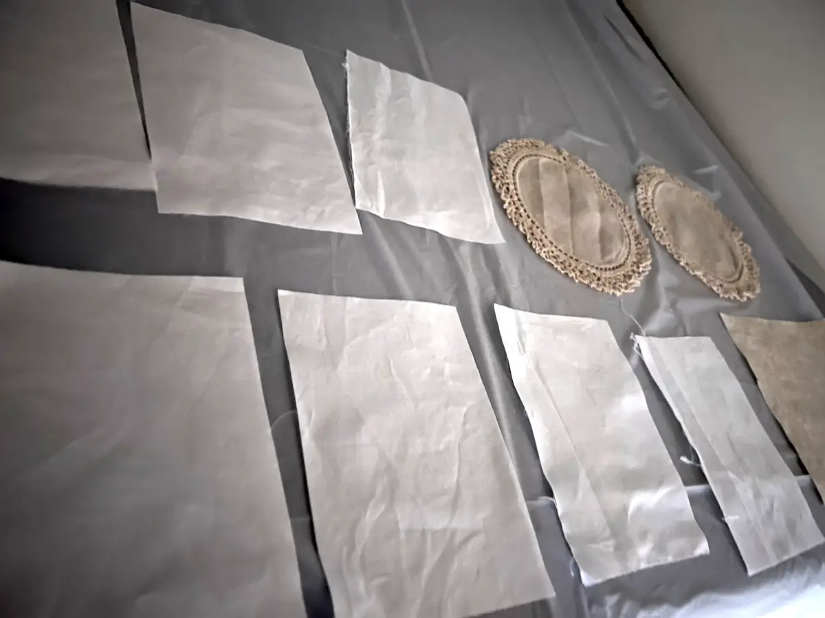 Fabrics ready to be painted with the cyanotype solution