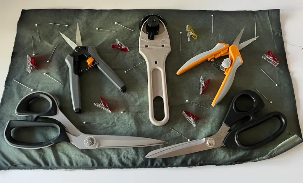 Tools of the trade layed on the cyanotype treated fabric