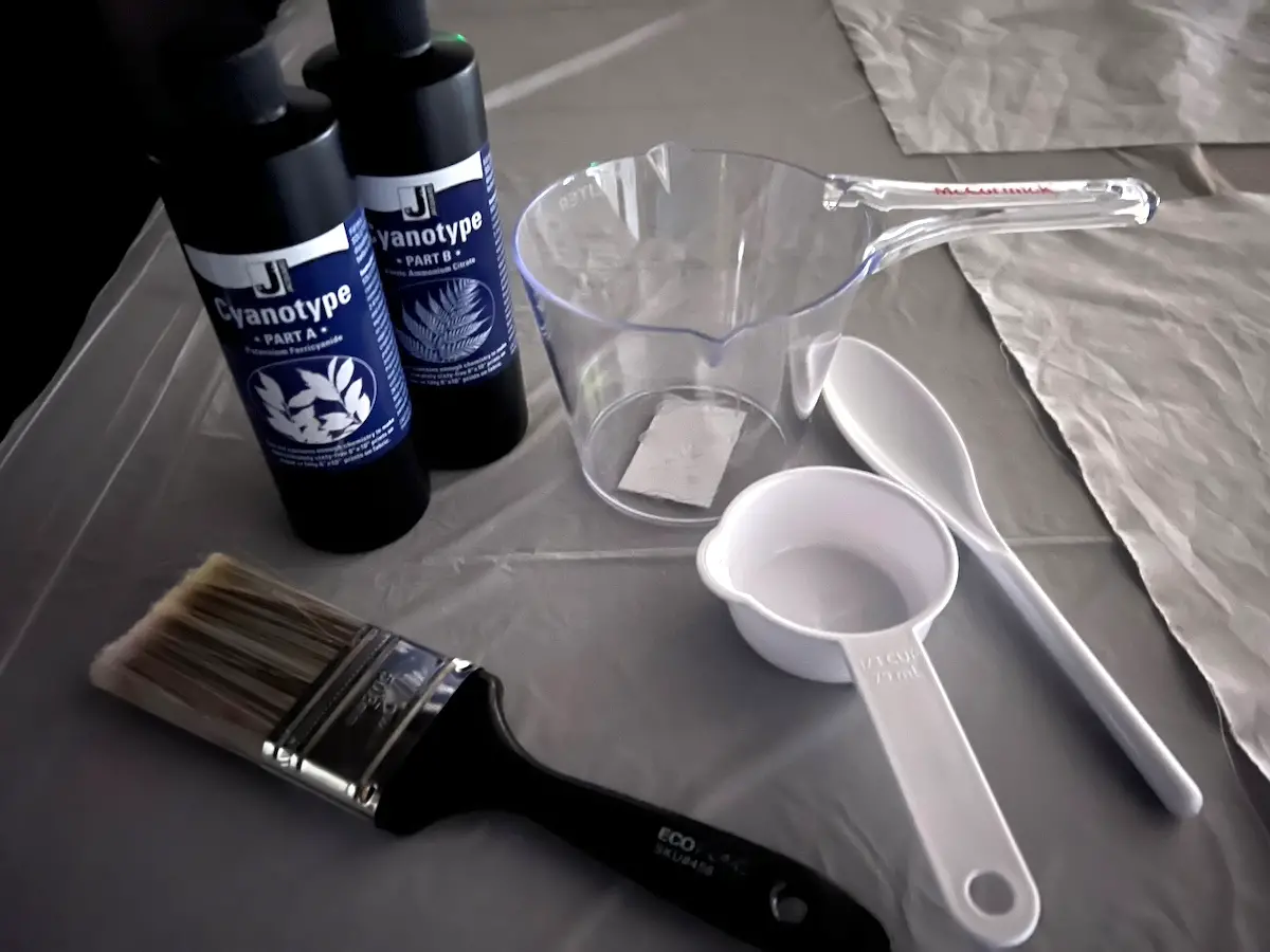 Tools to make and apply cyanotype to fabric