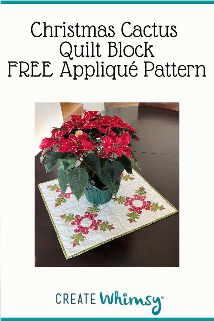 Another view of a poinsetta on an applique christmas cactus quilt