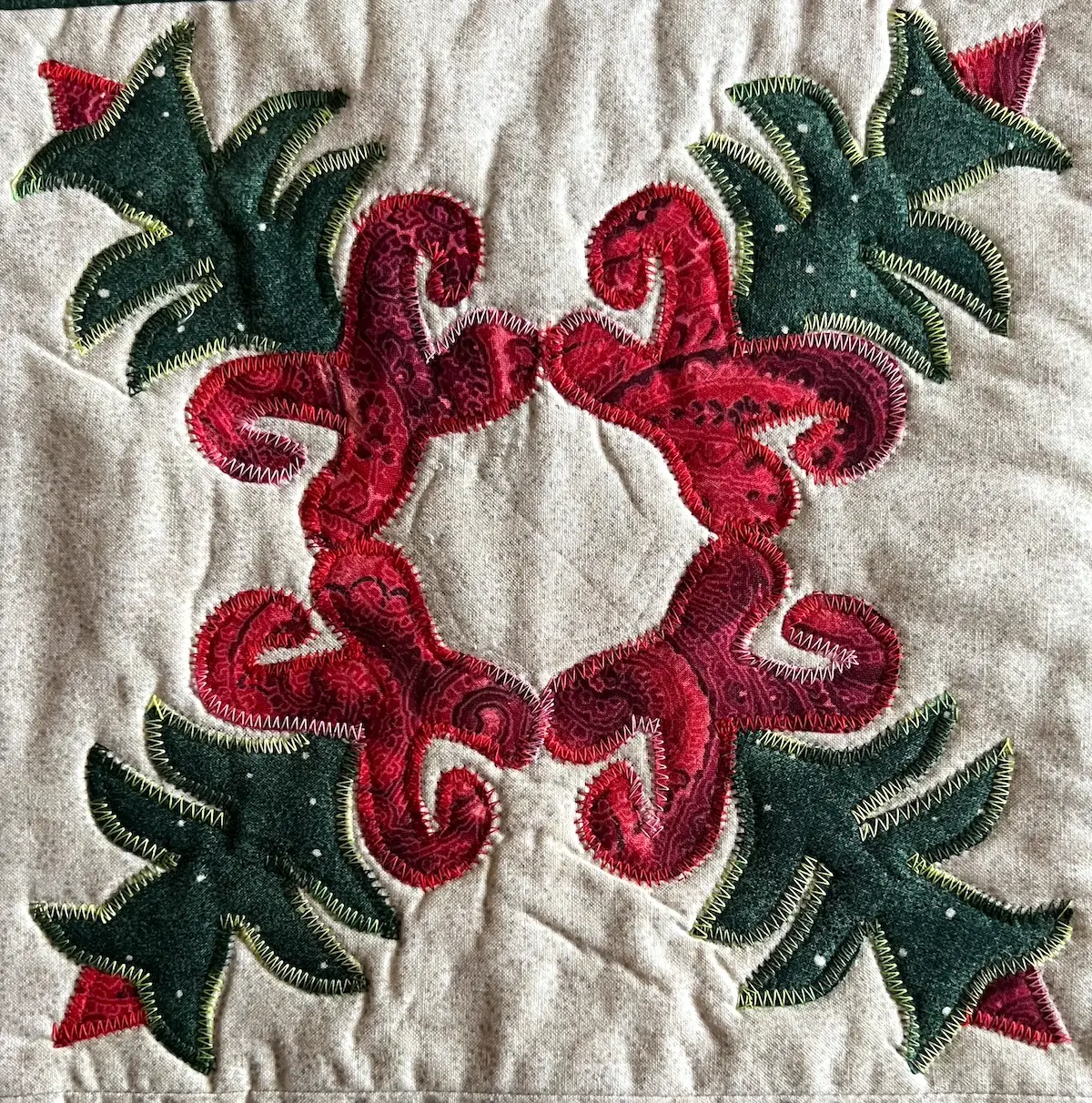 Christmas Cactus finished quilt block