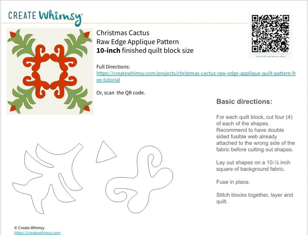 Christmas Cactus applique pattern