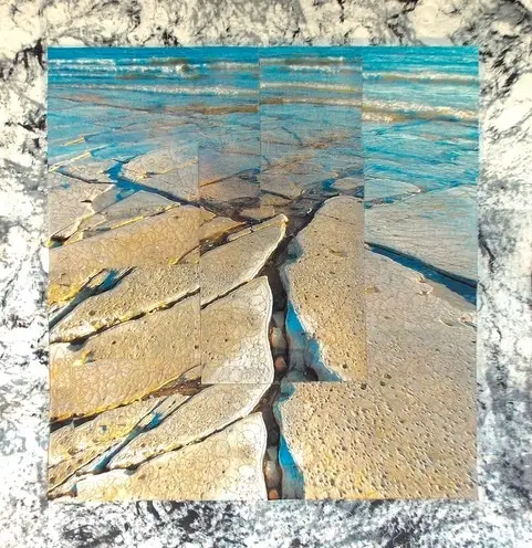 Rocks on Lake Huron fiber art by Gunnel Hag