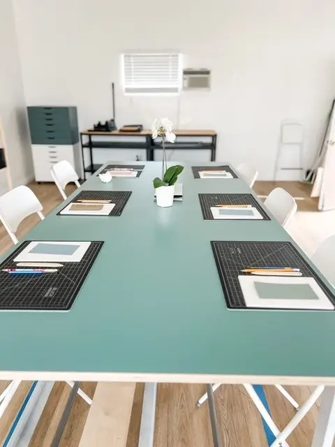 Jenn Graves set up for a class