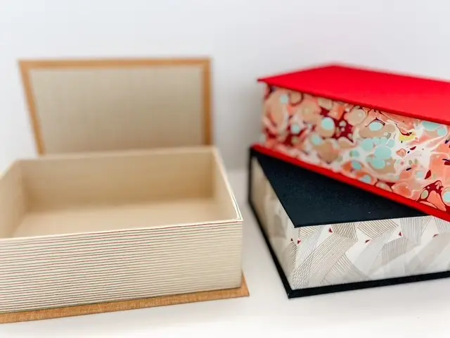 Jenn Graves boxes made with her printed papers
