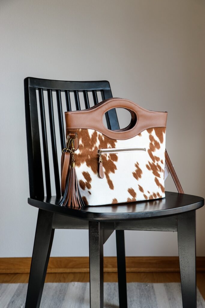 Cow hide bag made by Jessica Barrera