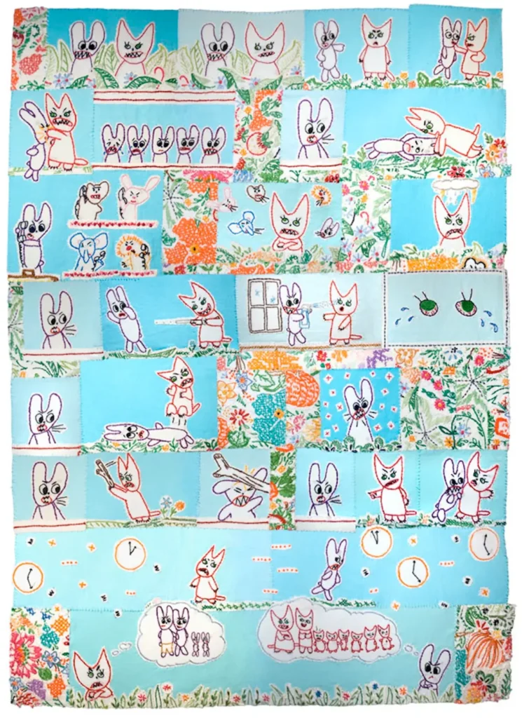 Familiar Faces, Sibling Rivalry embroidery art by Maggy Rozycki Hiltner