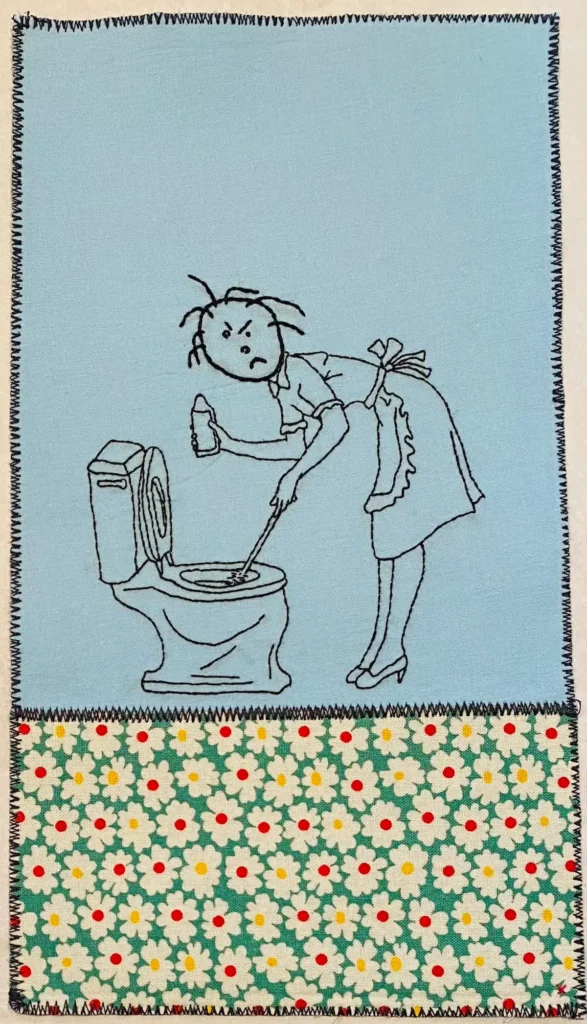 Mad Mom Toilet Scrub embroidery art by Maggy Rozycki Hiltner
