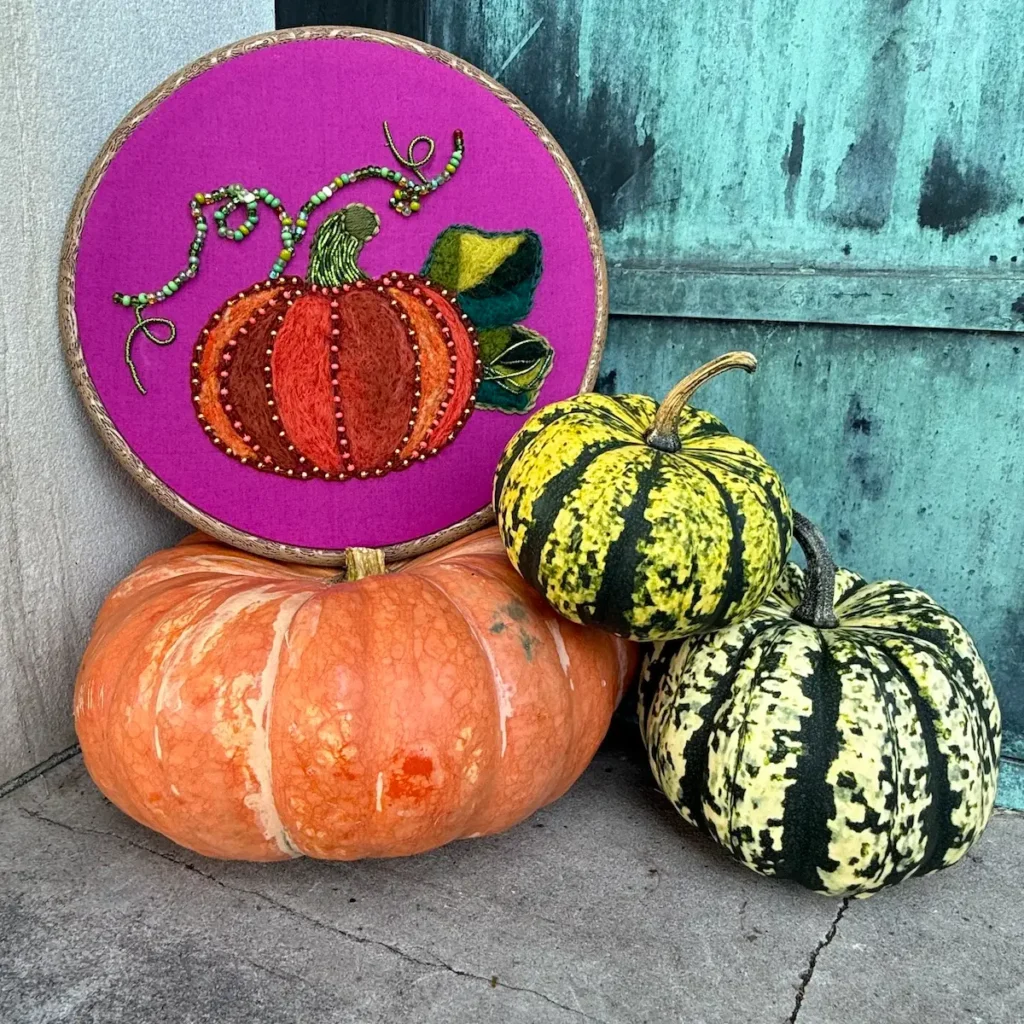 Pumpkin bead and embroidery by Nichole Vogelsinger