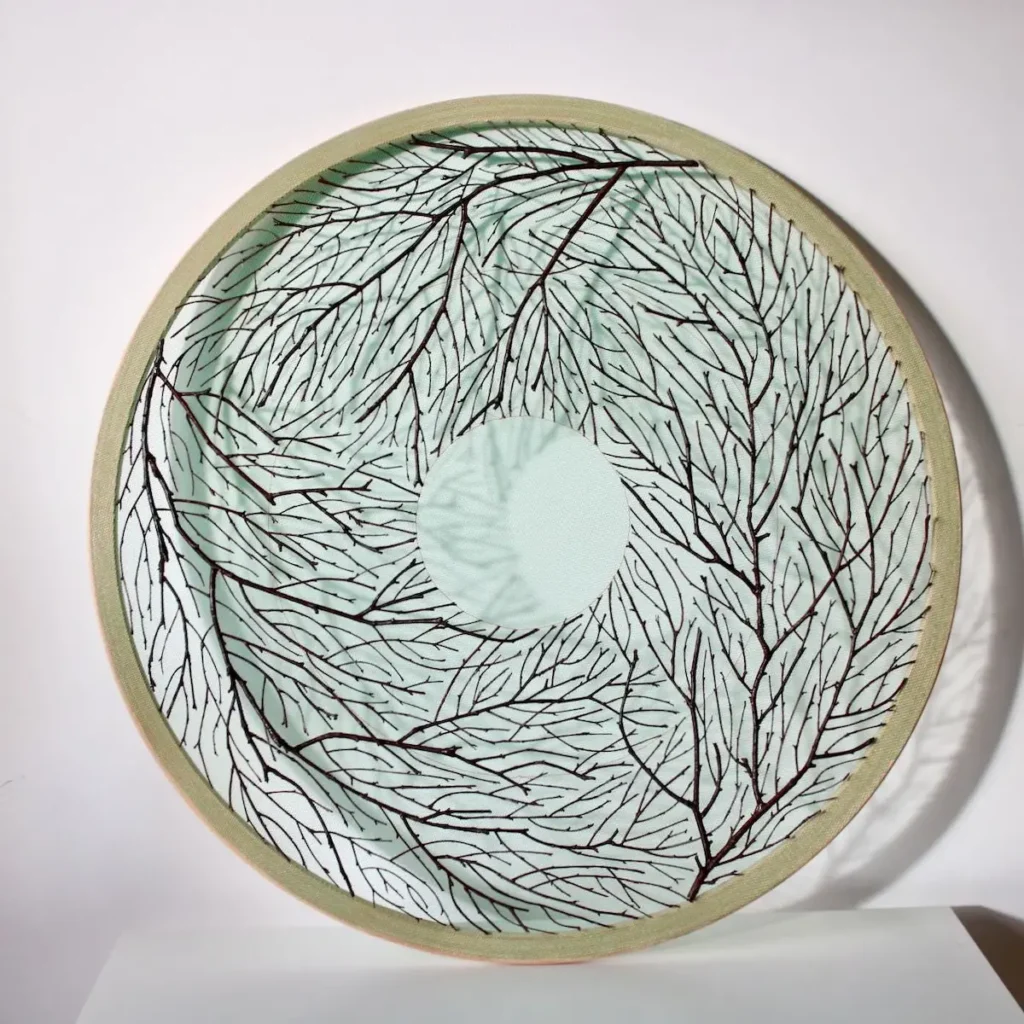 Twigs on green tulle work in progress by Olga Prinku