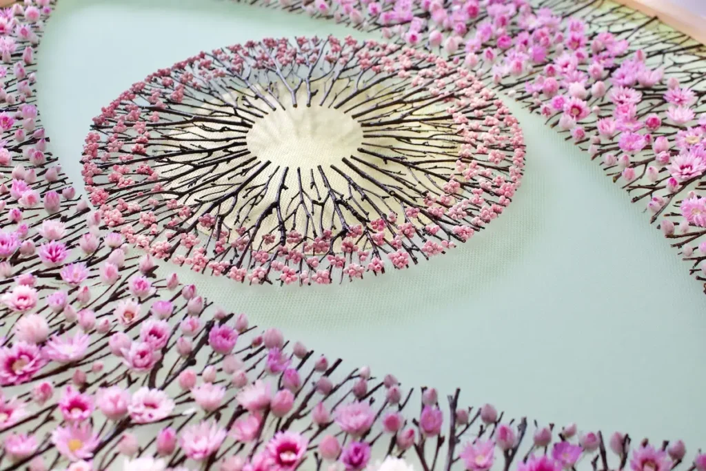 Pink eye piece close up with yellow center by Olga Prinku