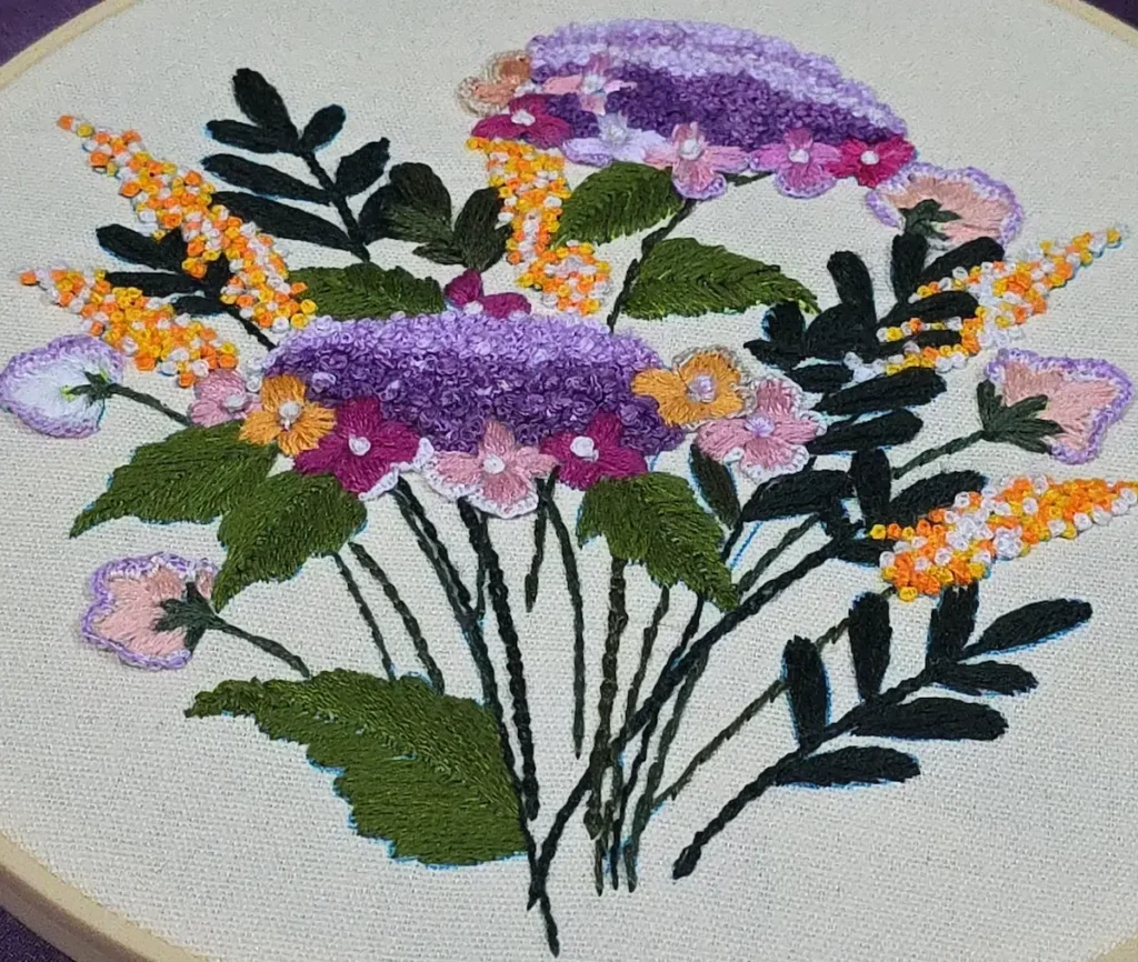 Hyacinth and other flower embroidery by Radhika Vyas