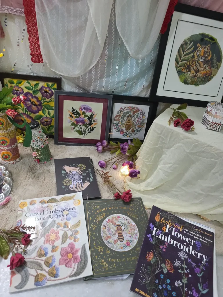 Radhika Vyas books and embroidery
