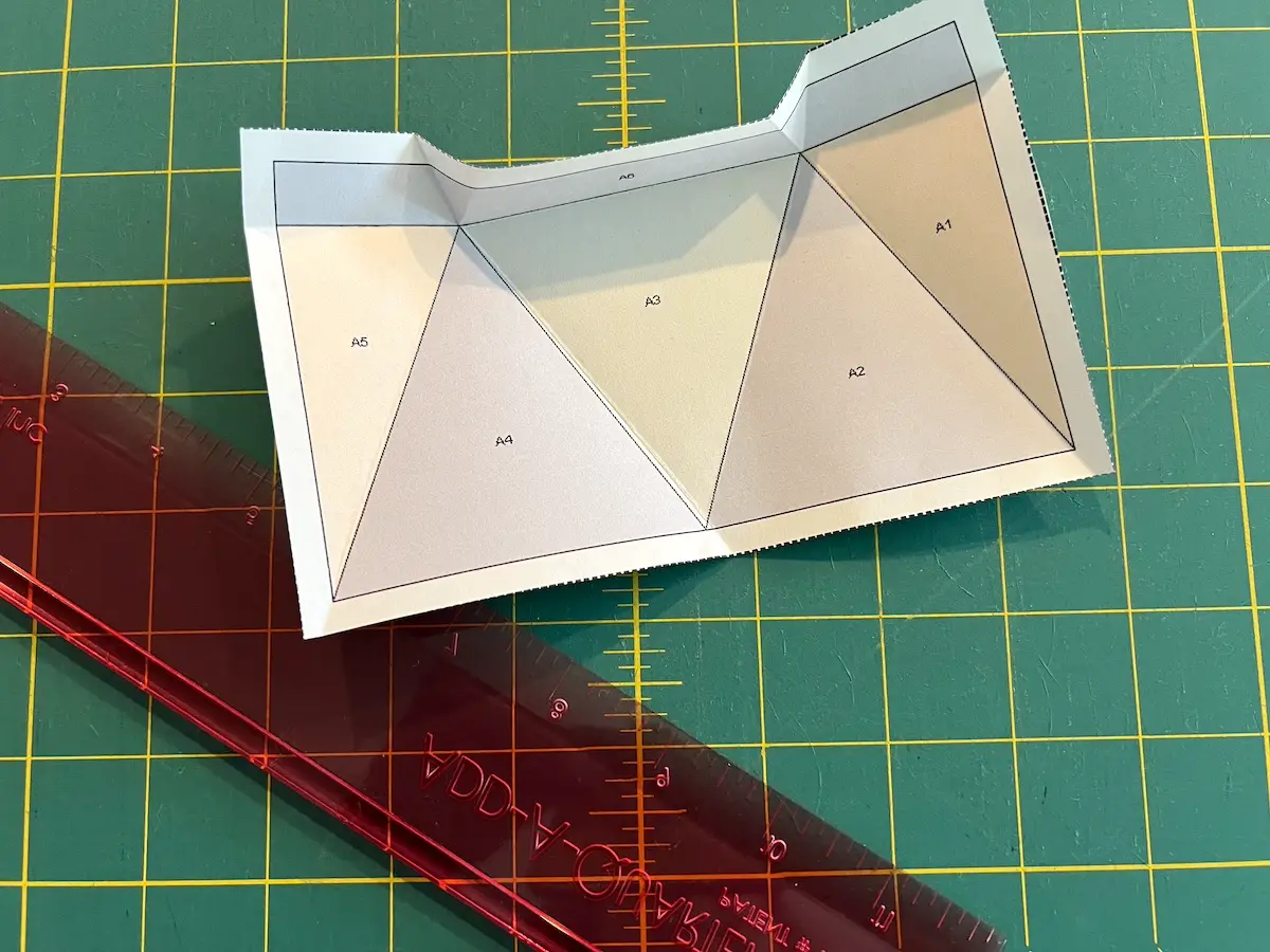 Witch quilt block showing the folds in the pattern