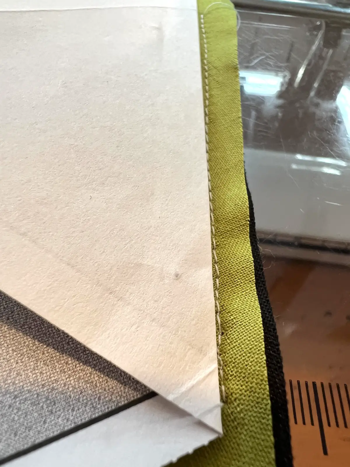 Here is the stitched line along the folded paper for the Witch quilt block