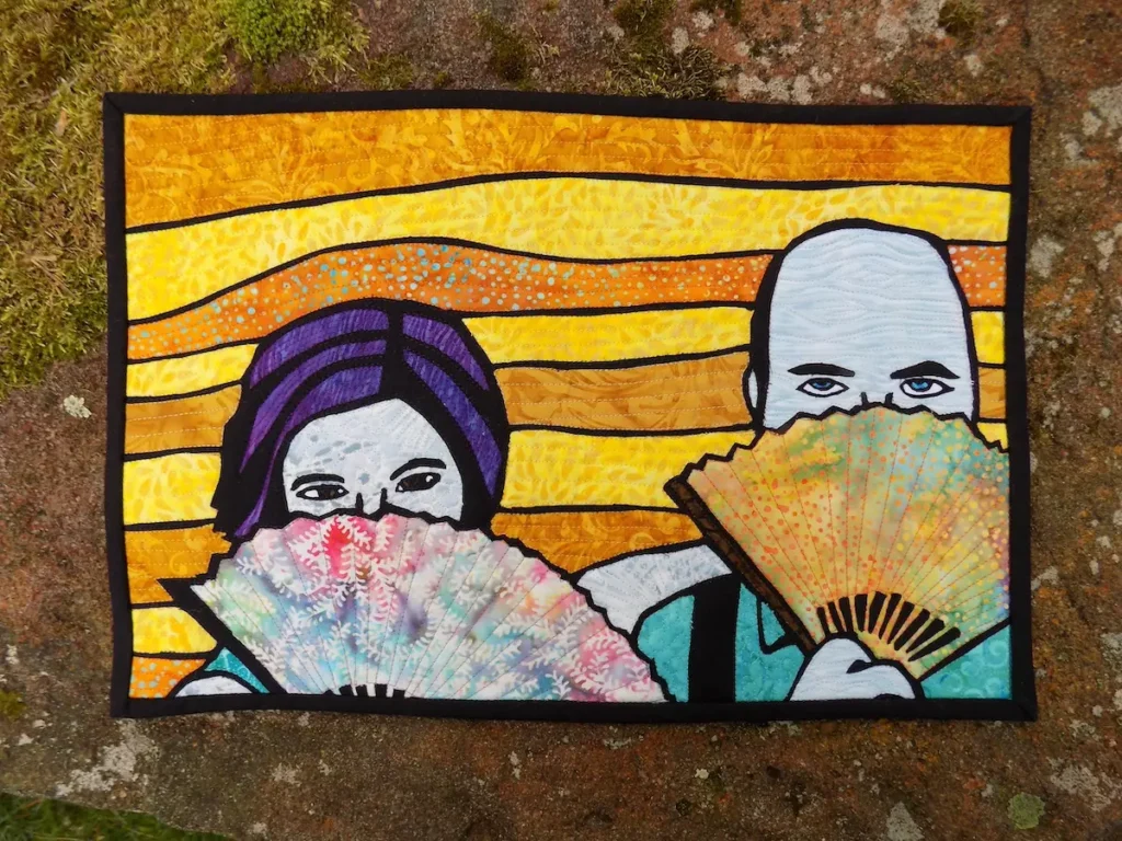 Casual Fans storytelling art quilt by Becca Fenstermaker