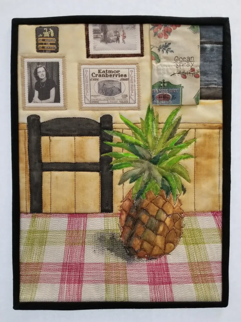 Come In, Sit Down, Relax, Converse storytelling art quilt by Becca Fenstermaker